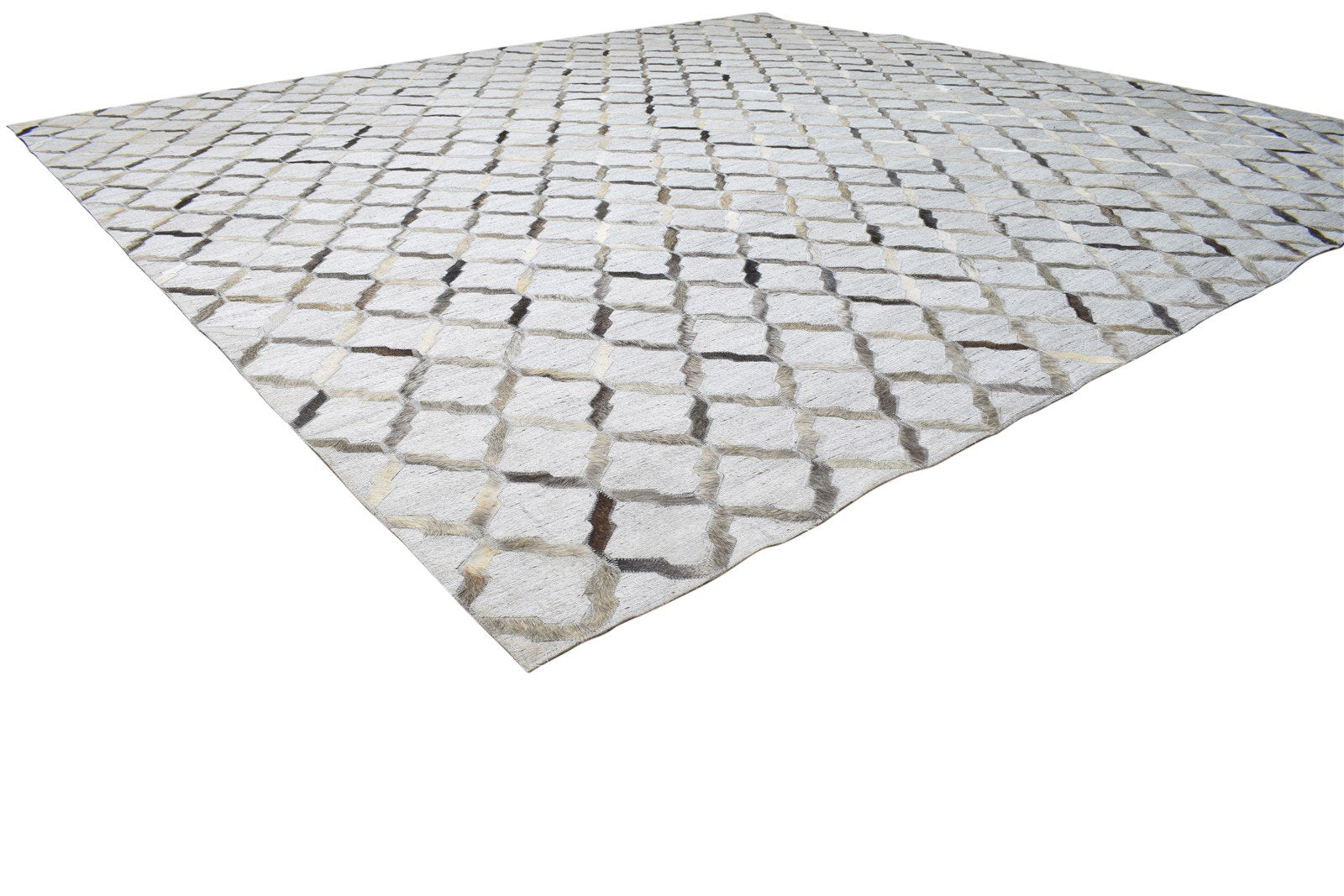 Leather / Cotton Grey Rug 9X9 Modern Hand Woven Geometric Extra Large 7864105599125