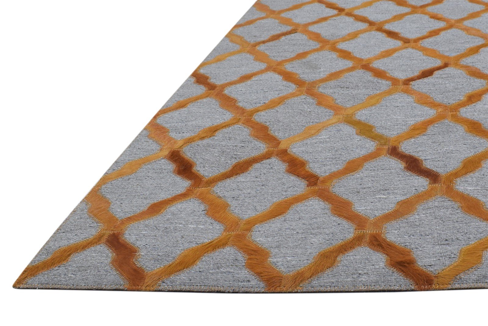 Leather / Cotton Orange Rug 3X9 Modern Hand Woven Moroccan Trellis Room Size 7864436621461