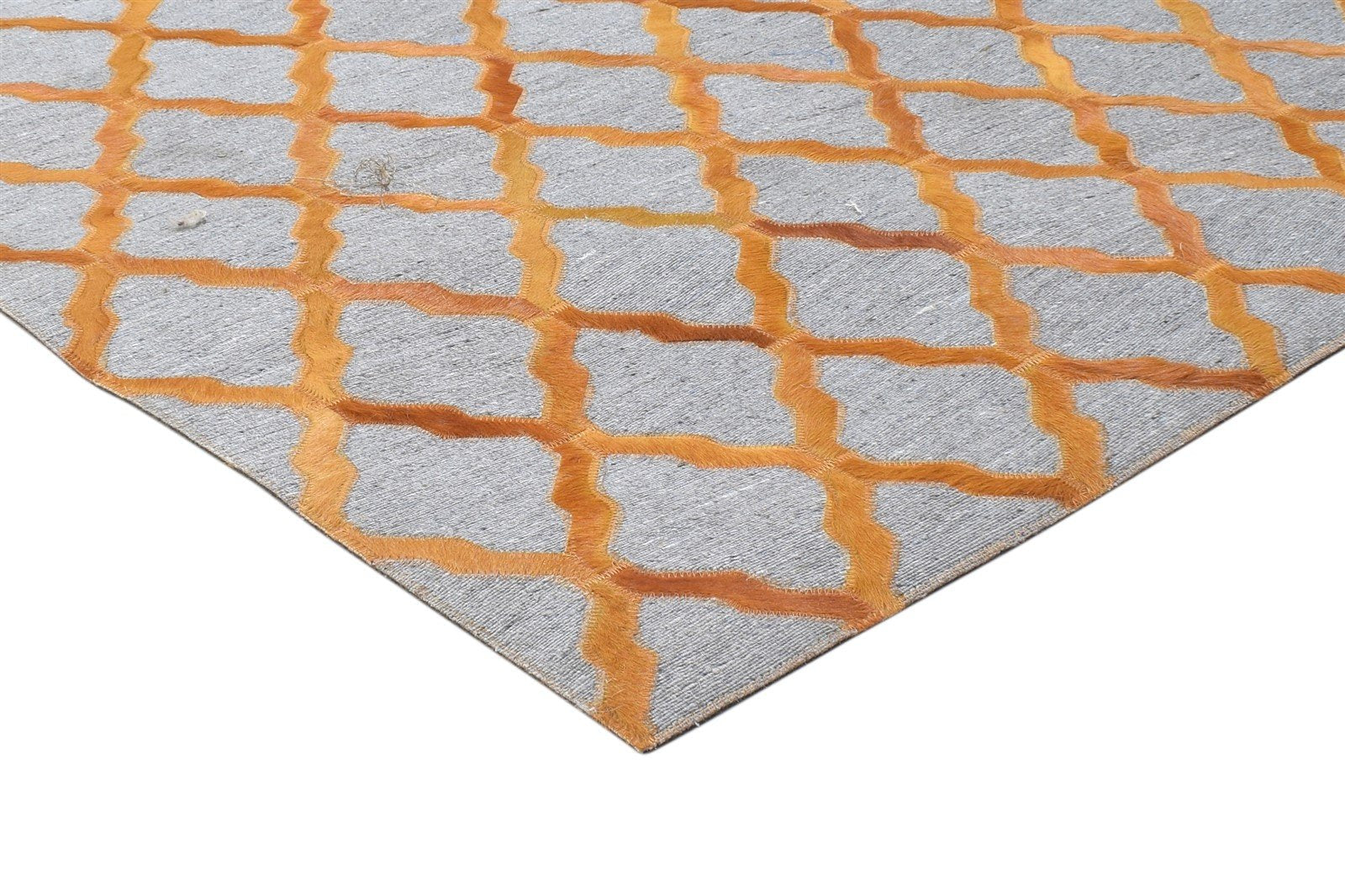 Leather / Cotton Orange Rug 3X9 Modern Hand Woven Moroccan Trellis Room Size 7864436621461