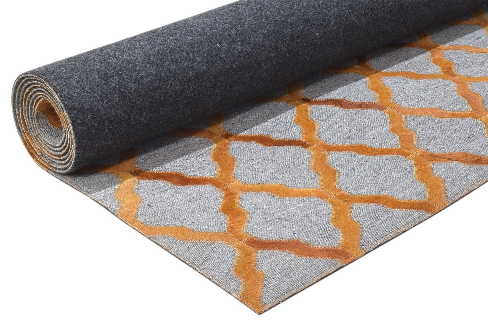 Leather / Cotton Orange Rug 3X9 Modern Hand Woven Moroccan Trellis Room Size 7864436621461