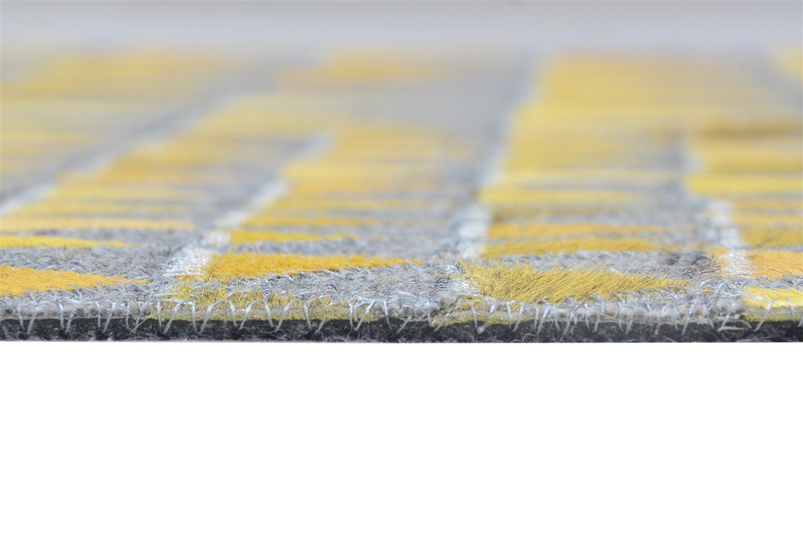 Leather / Cotton Yellow Rug 3X9 Modern Hand Woven Scandinavian Triangles Room Size 7864511463573
