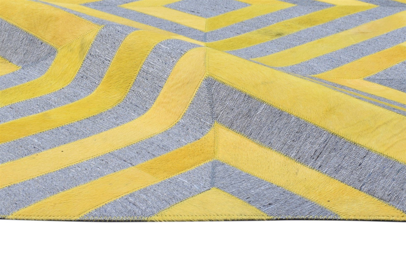 Leather / Cotton Yellow Rug 5X8 Modern Hand Woven Moroccan Diamond Room Size 7864369053845