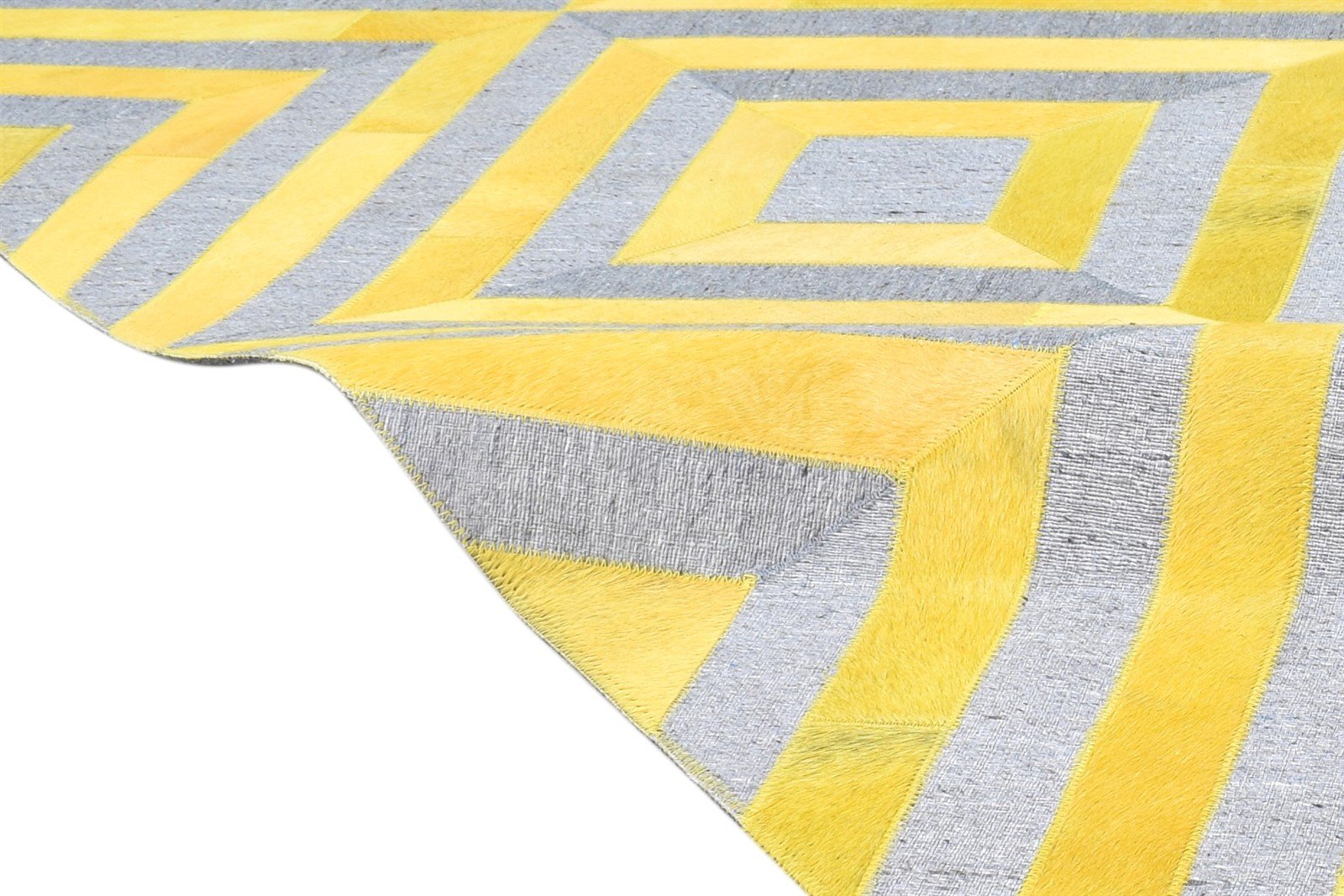 Leather / Cotton Yellow Rug 5X8 Modern Hand Woven Moroccan Diamond Room Size 7864369053845