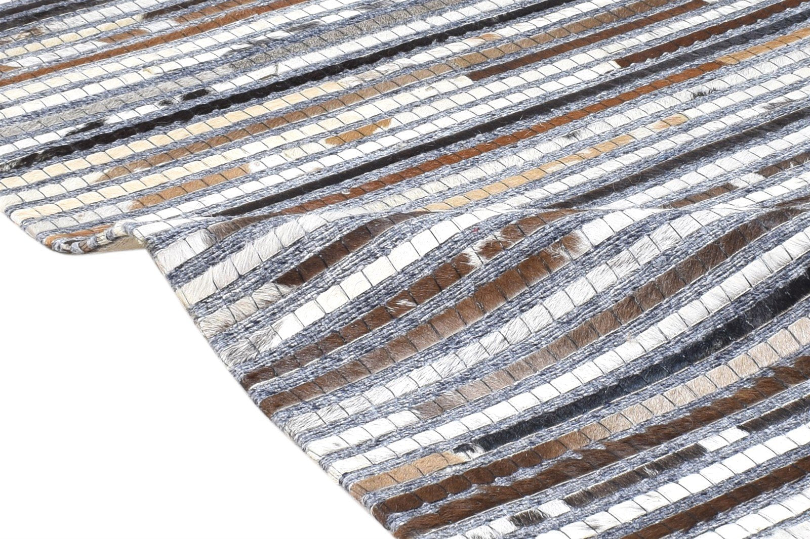 Leather Cowhide Brown Rug 2X3 Modern Jacquard Loom Scandinavian Striped Small 7865132744853