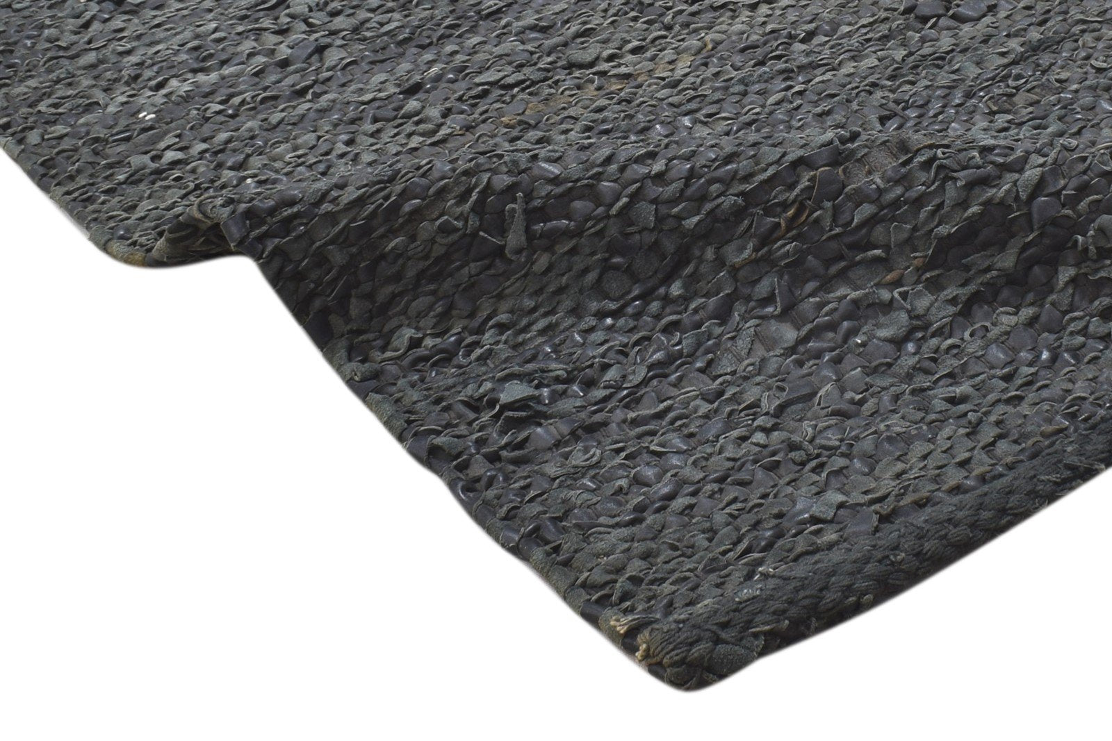 Leather Cowhide Charcoal Rug 2X3 Modern Hand Woven Scandinavian Solid Small 7864101240981