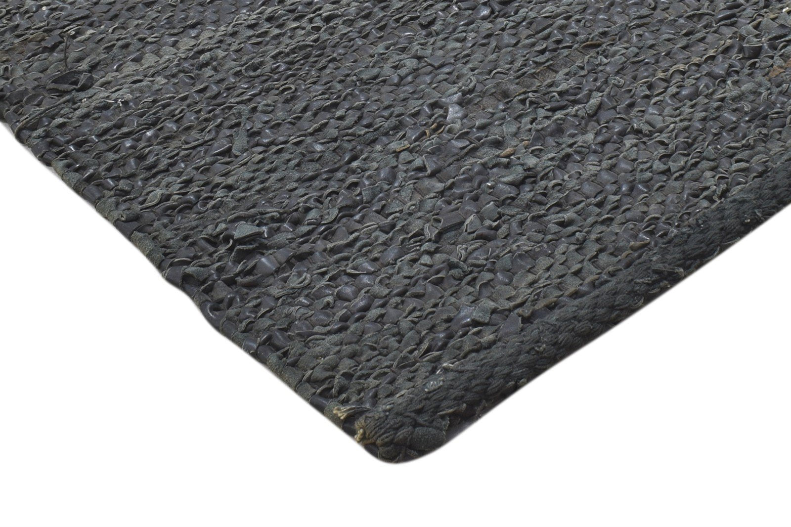 Leather Cowhide Charcoal Rug 2X3 Modern Hand Woven Scandinavian Solid Small 7864101240981