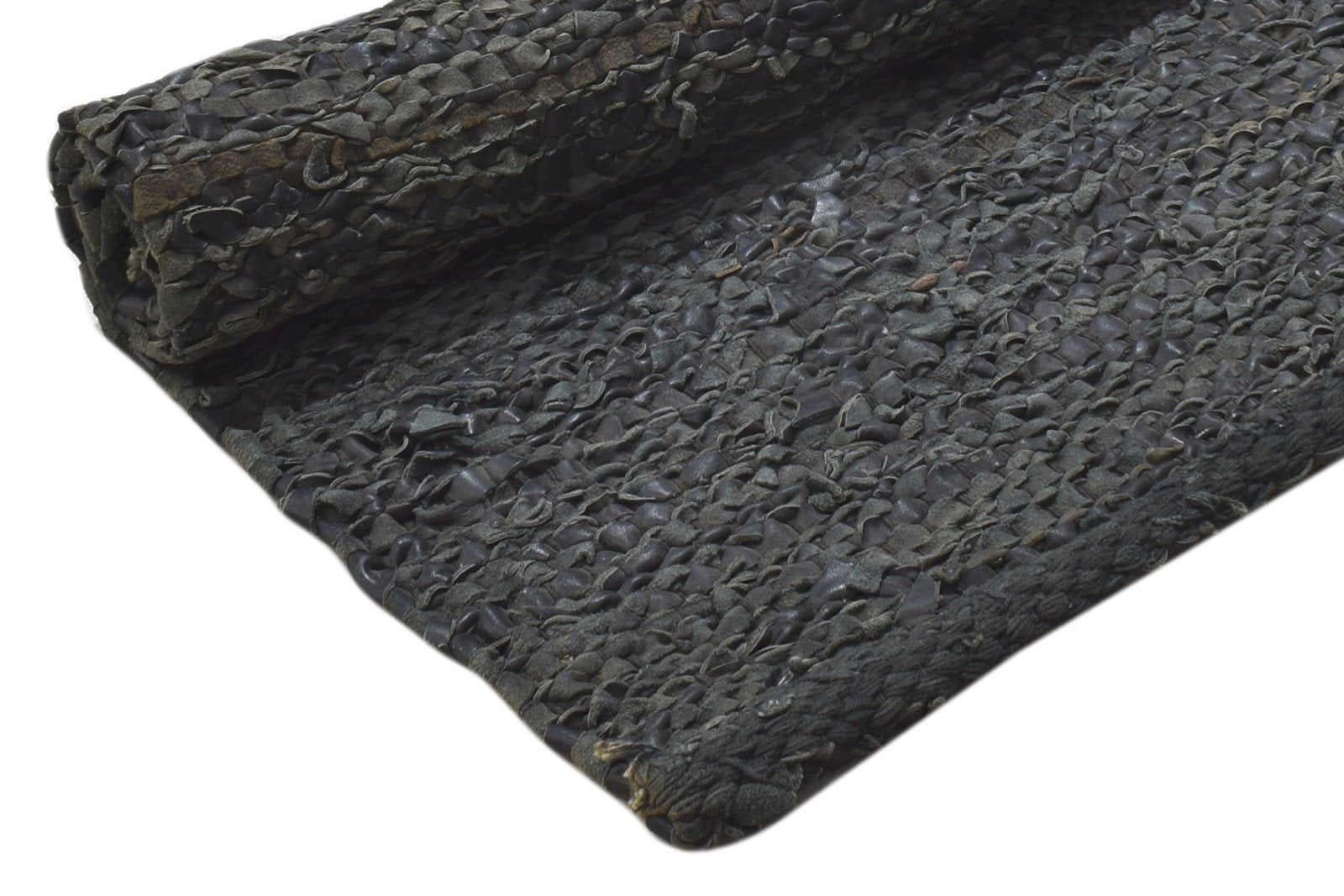 Leather Cowhide Charcoal Rug 2X3 Modern Hand Woven Scandinavian Solid Small 7864101240981