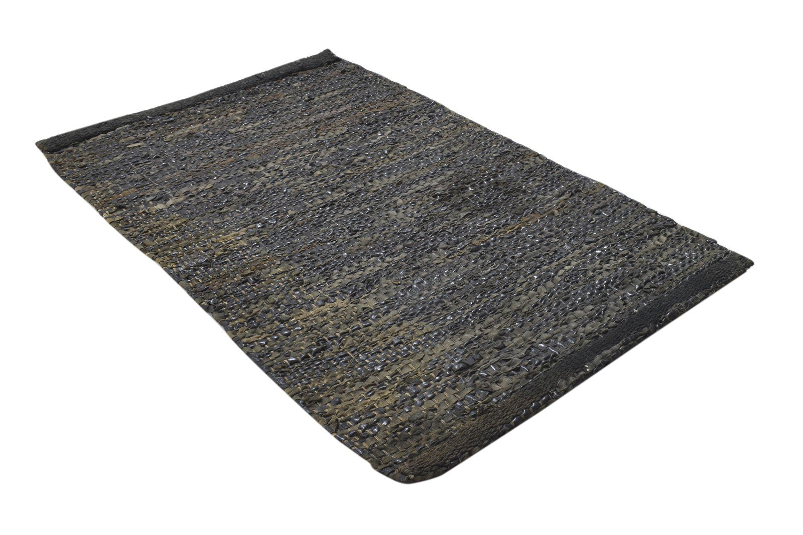 Leather Cowhide Charcoal Rug 2X3 Modern Hand Woven Scandinavian Solid Small 7864101437589
