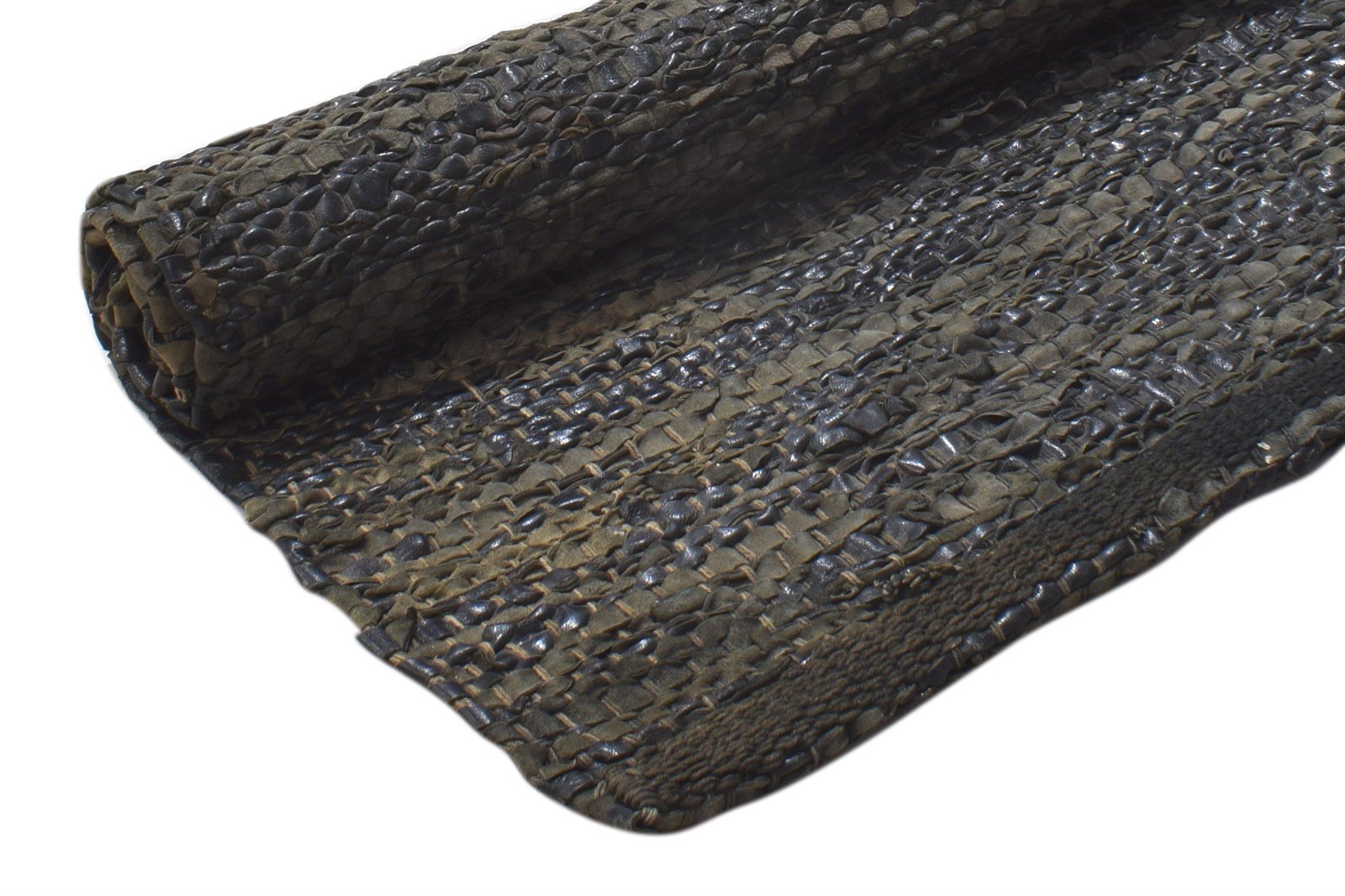 Leather Cowhide Charcoal Rug 2X3 Modern Hand Woven Scandinavian Solid Small 7864101437589