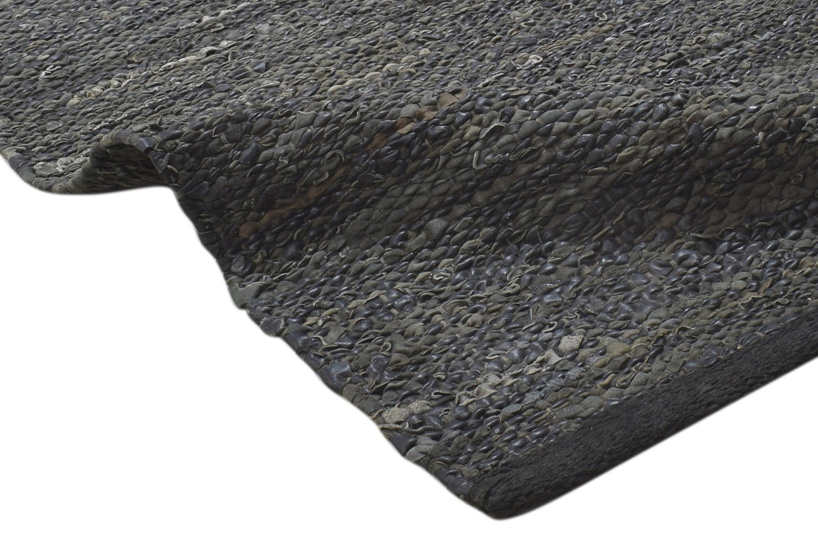 Leather Cowhide Charcoal Rug 2X3 Modern Hand Woven Scandinavian Solid Small 7864101339285