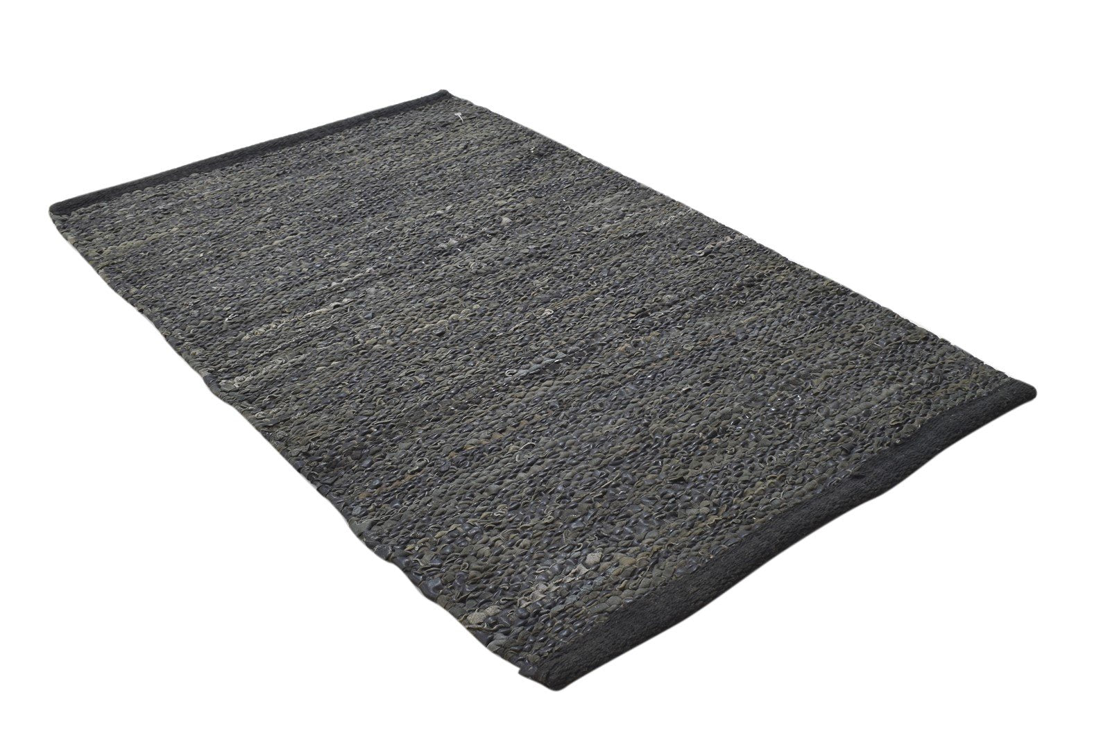 Leather Cowhide Charcoal Rug 2X3 Modern Hand Woven Scandinavian Solid Small 7864101339285