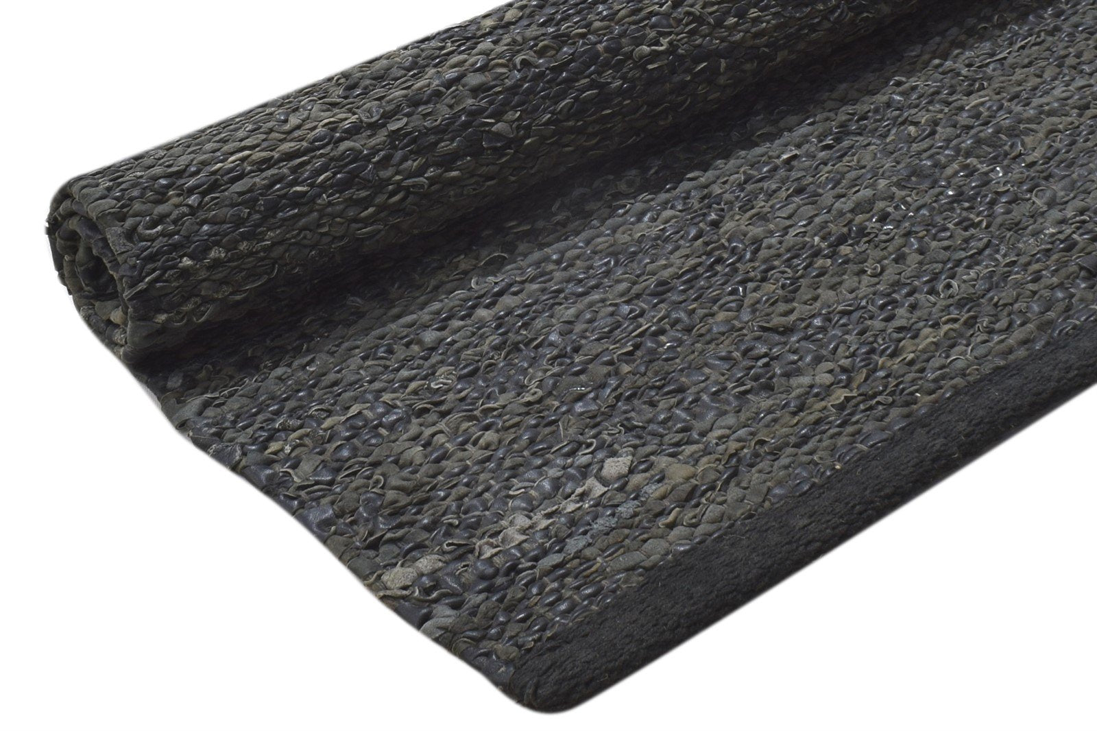 Leather Cowhide Charcoal Rug 2X3 Modern Hand Woven Scandinavian Solid Small 7864101339285