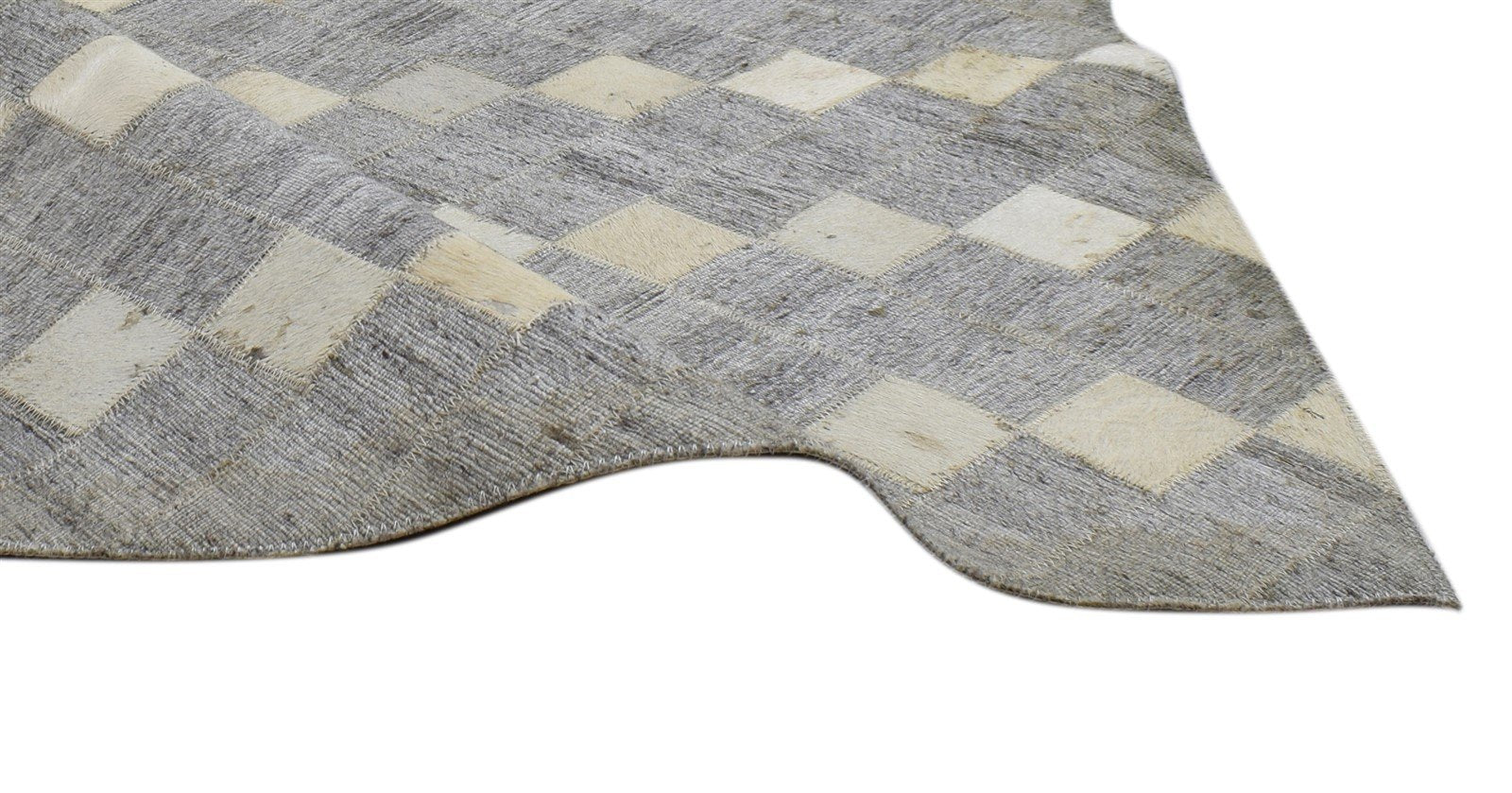 Leather Cowhide / Jacquard Grey Rug 2x2 Modern Hand Woven Diamond 2'0"X2'0" 7860681965717