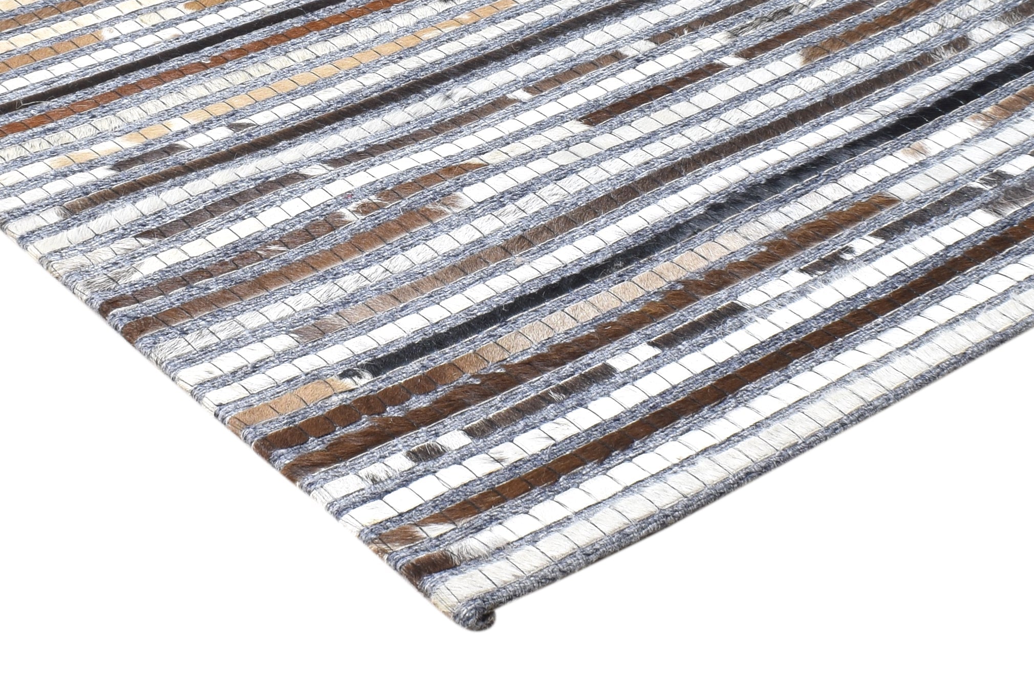 Leather Cowhide Patchwork Brown Rug Modern Scandinavian Striped Rug 8720681828501