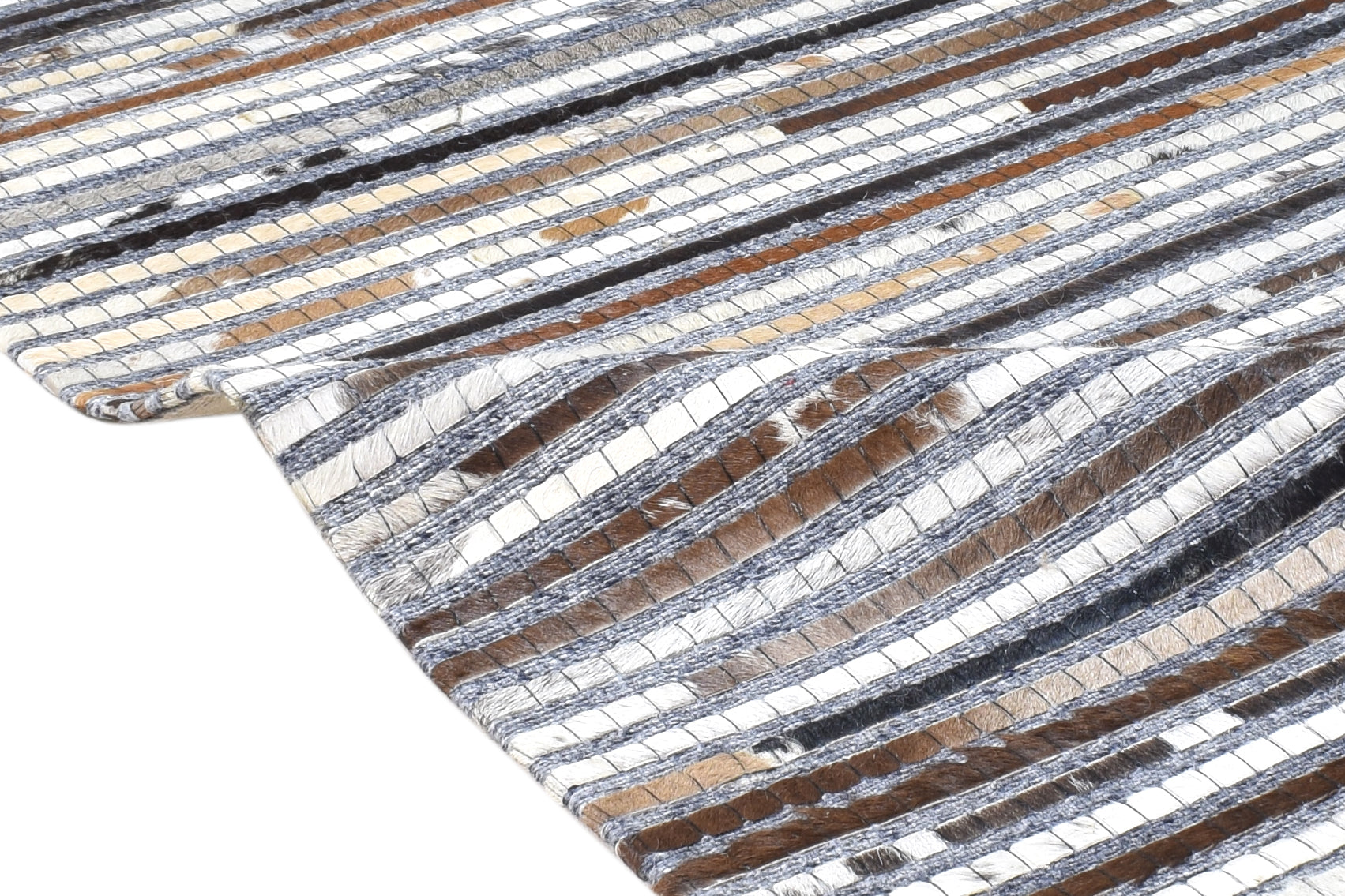 Leather Cowhide Patchwork Brown Rug Modern Scandinavian Striped Rug 8720681828501