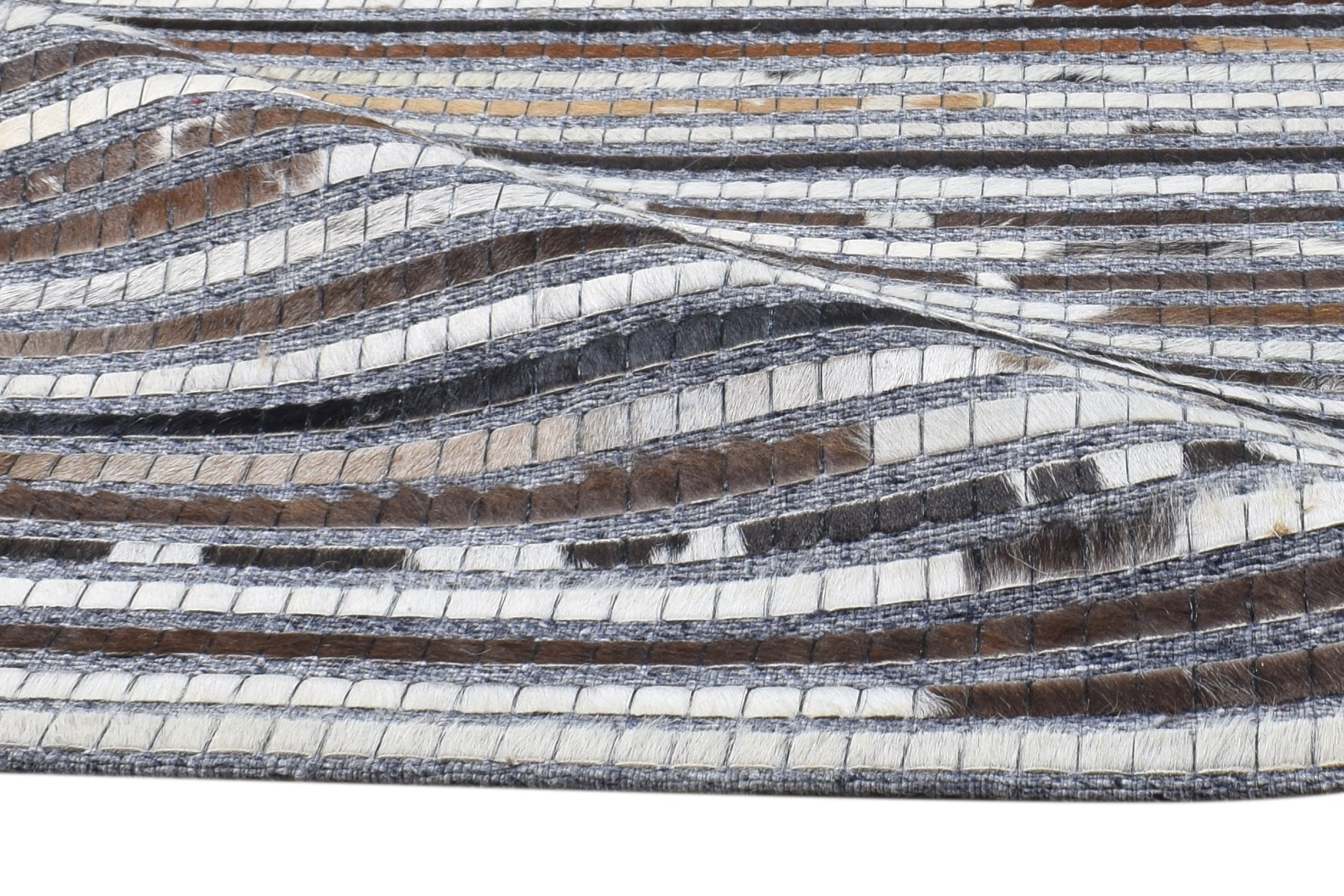 Leather Cowhide Patchwork Brown Rug Modern Scandinavian Striped Rug 8720681828501