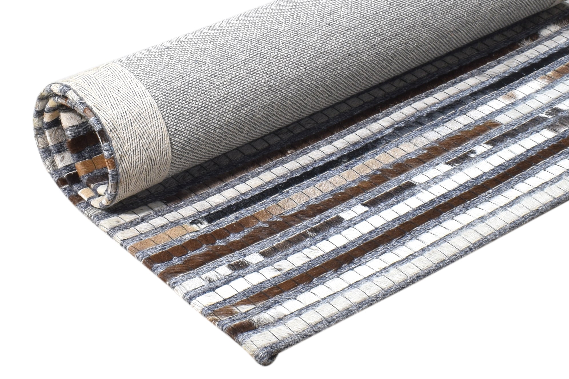 Leather Cowhide Patchwork Brown Rug Modern Scandinavian Striped Rug 8720681828501