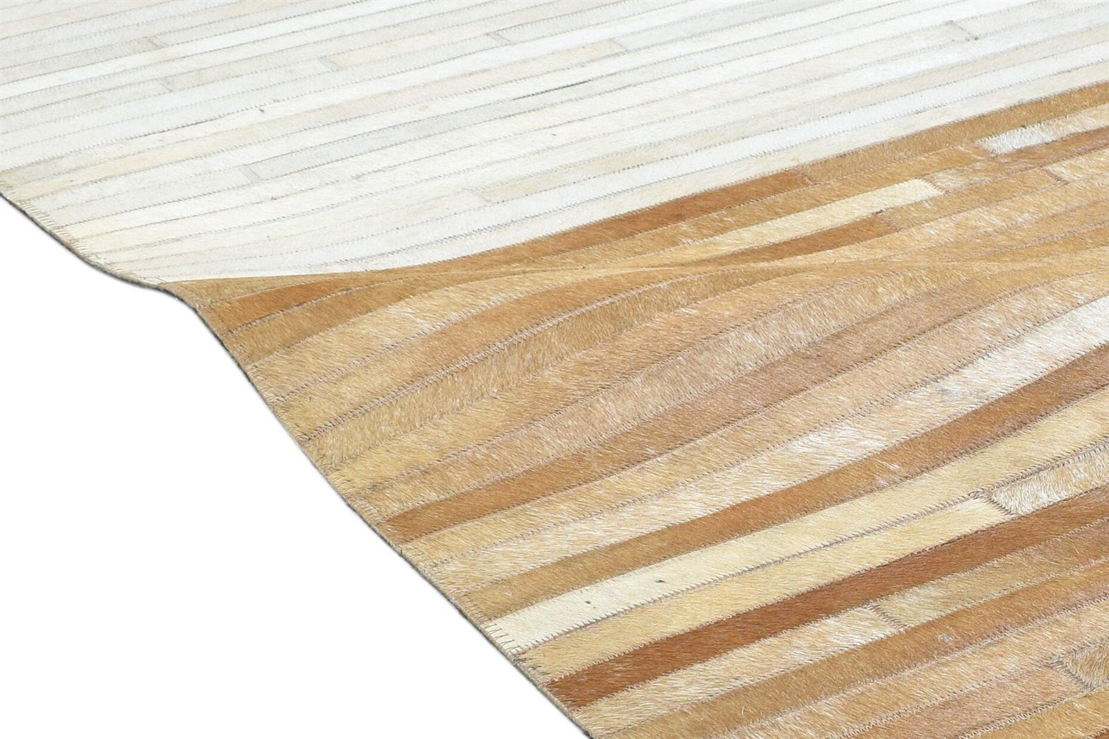 Leather Rug Brown / ivory Striped, Cowhide Rug, Patchwork Rug, Large Modern Area Rug Carpet 8620216025237