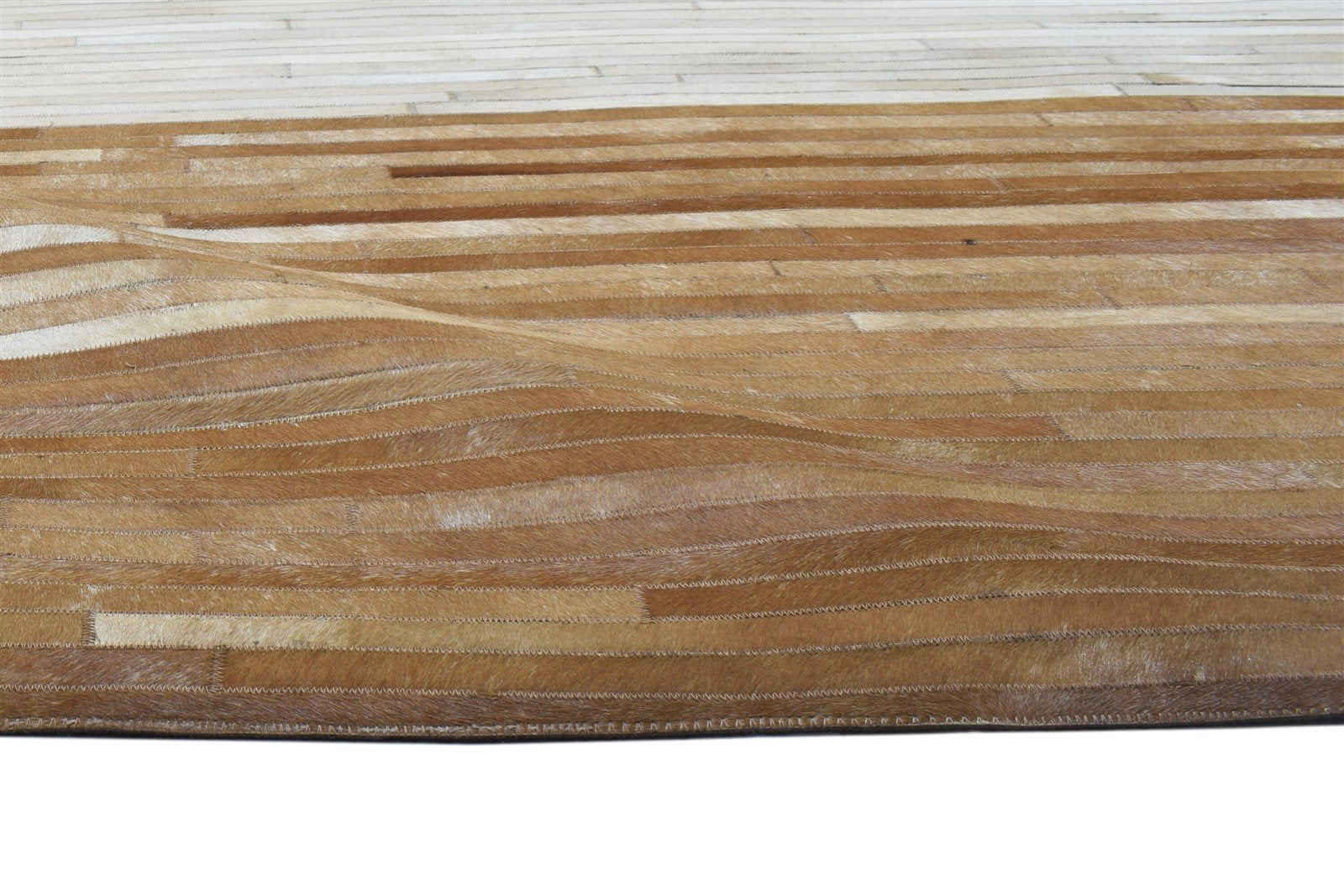 Leather Rug Brown / ivory Striped, Cowhide Rug, Patchwork Rug, Large Modern Area Rug Carpet 8620216025237