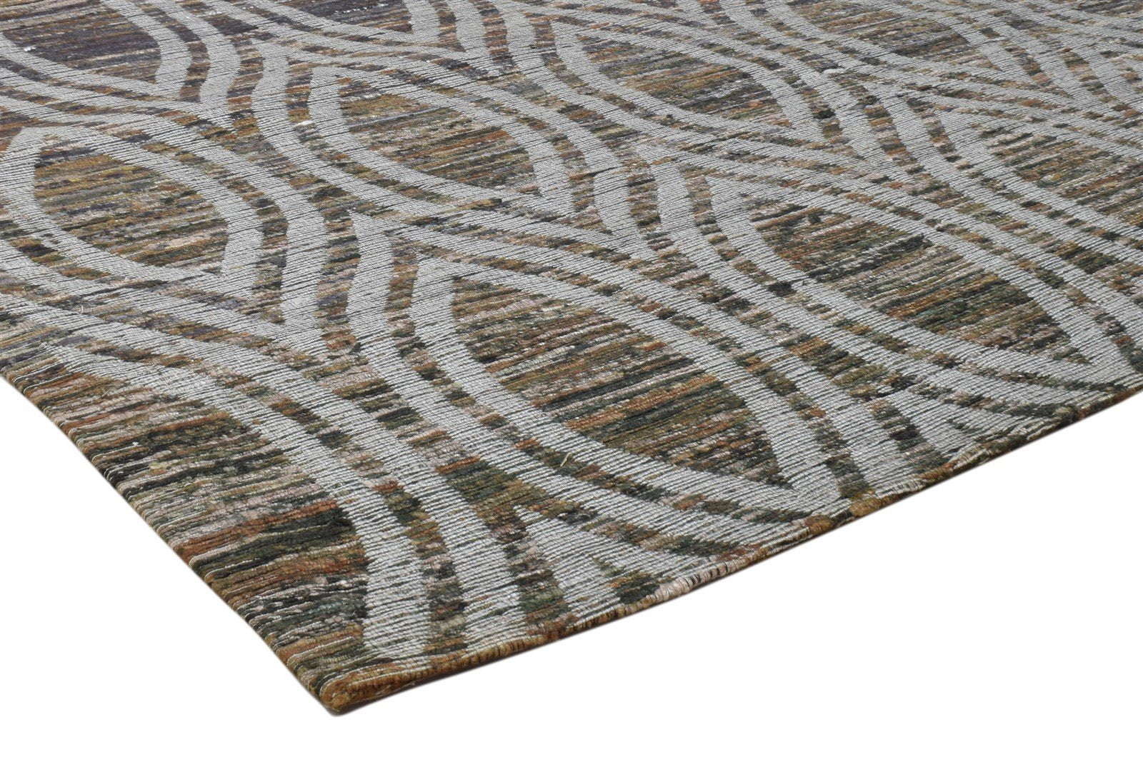 Leila Brown Silk Rug 5' X 8' Modern Jacquard Loom Moroccan Trellis   7860700741781