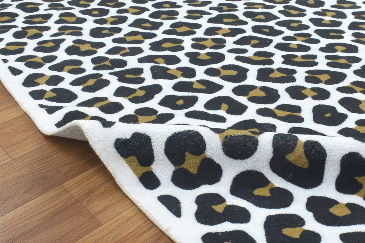 Leopard Handmade Black & Gold Spot Area Rug – Modern Safari Style Kids Nursery Rug 9121483751573