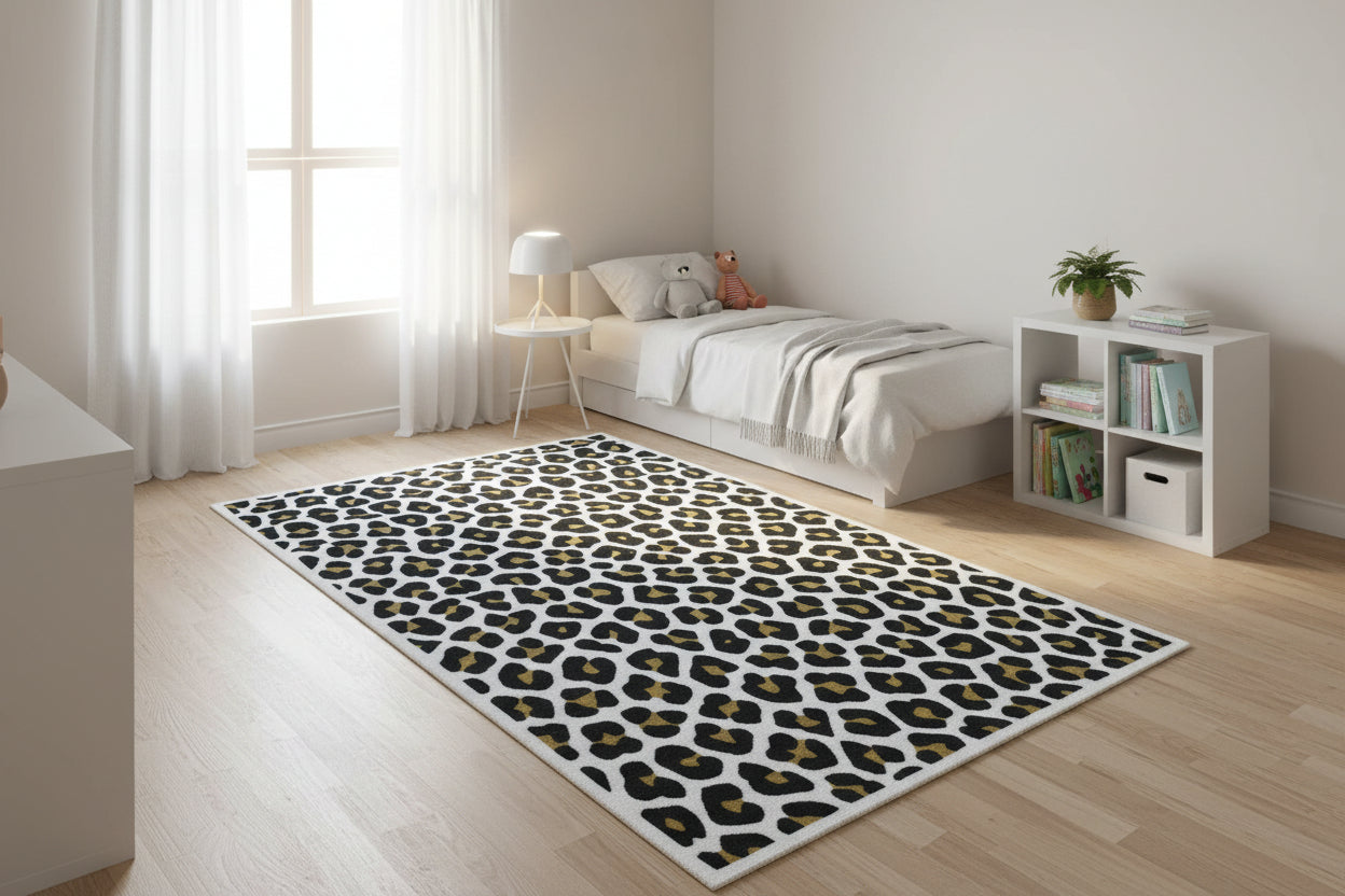 Leopard Handmade Black & Gold Spot Area Rug – Modern Safari Style Kids Nursery Rug 9121483751573