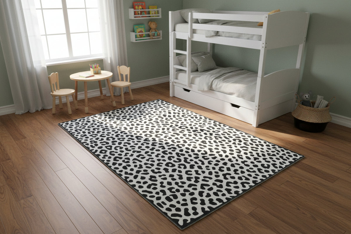 Leopard Handmade Black & White Spot Area Rug – Modern Safari Style Kids Nursery Rug 9033272131733
