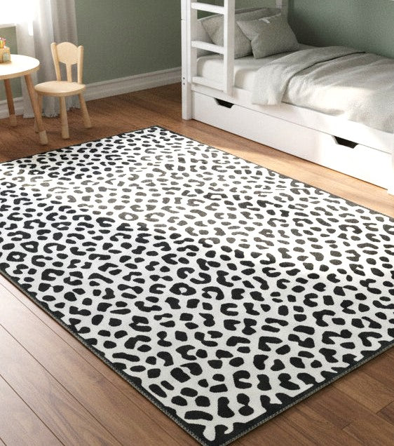 Leopard Handmade Black & White Spot Area Rug – Modern Safari Style Kids Nursery Rug 9033272131733