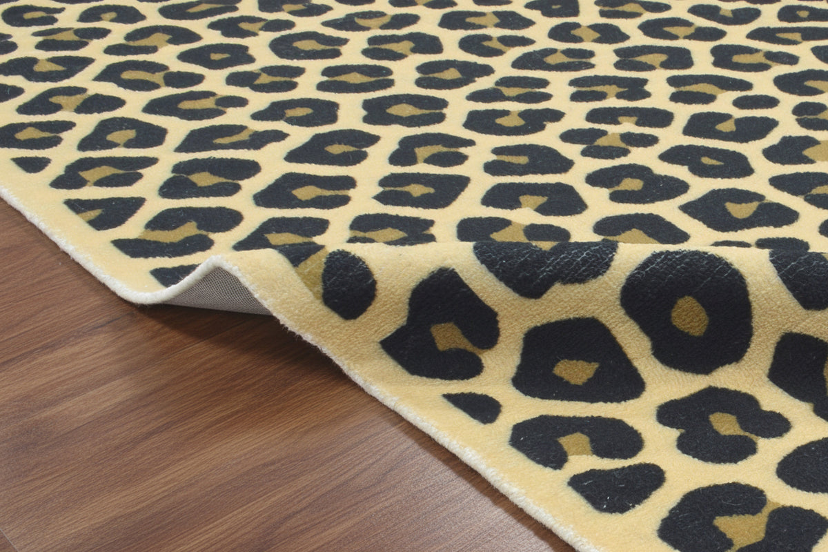 Leopard Handmade Cream & Gold Spot Area Rug – Modern Safari Style Kids Nursery Rug 9125653643413