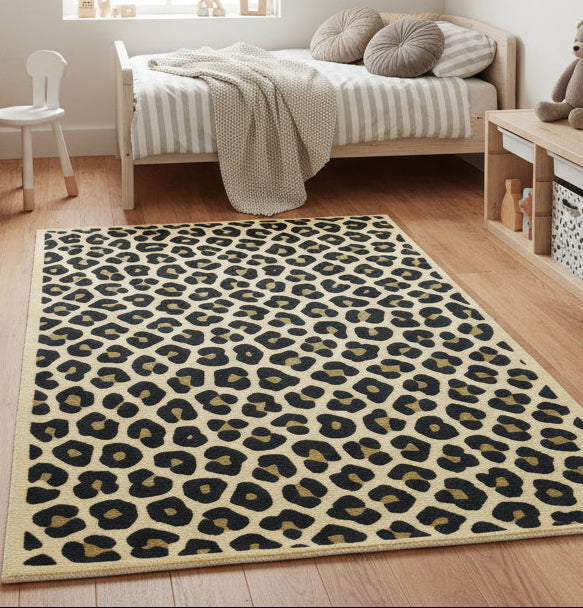 Leopard Handmade Cream & Gold Spot Area Rug – Modern Safari Style Kids Nursery Rug 9125653643413