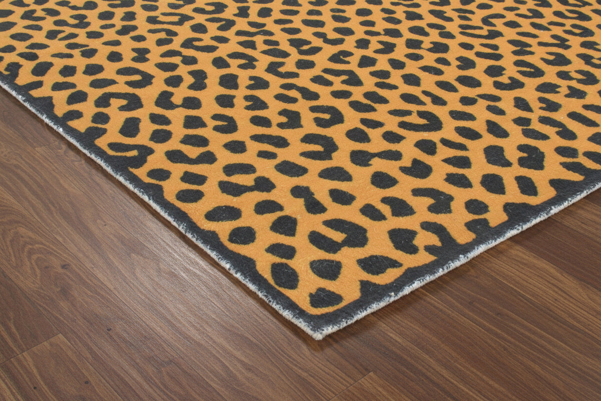 Leopard Handmade Mustard Yellow & Black Spot Area Rug – Modern Safari Style Kids Nursery Rug 9123610558613