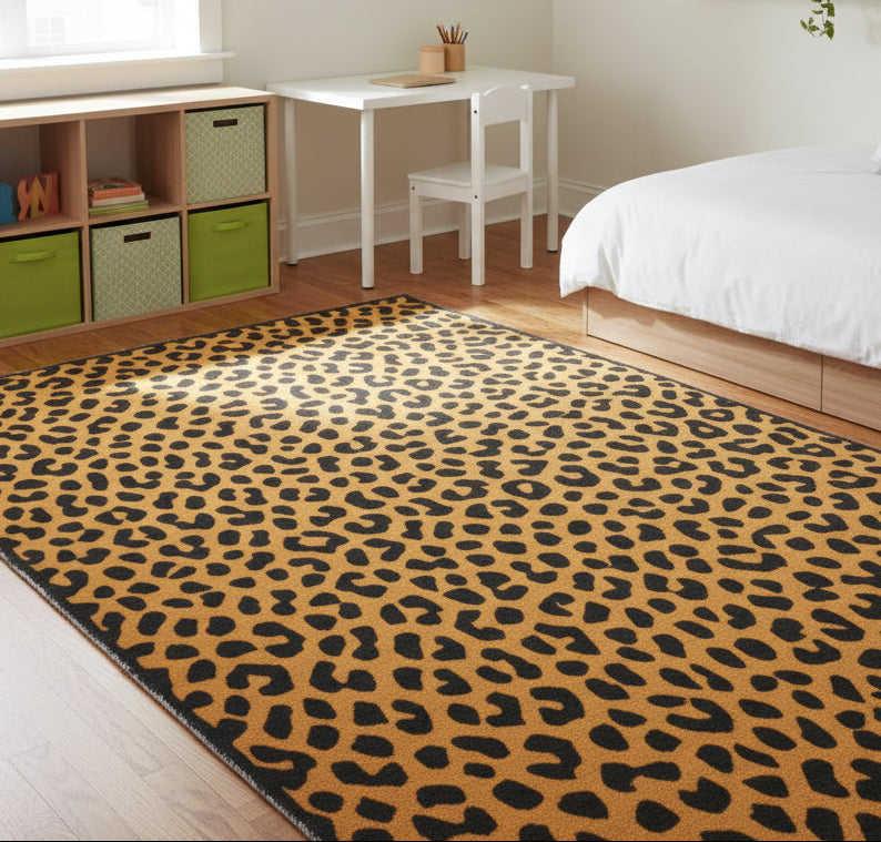 Leopard Handmade Mustard Yellow & Black Spot Area Rug – Modern Safari Style Kids Nursery Rug 9123610558613
