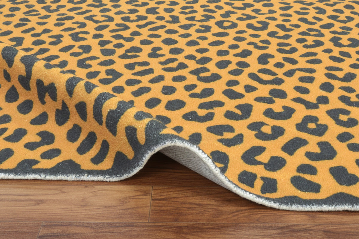 Leopard Handmade Mustard Yellow & Black Spot Area Rug – Modern Safari Style Kids Nursery Rug 9123610558613
