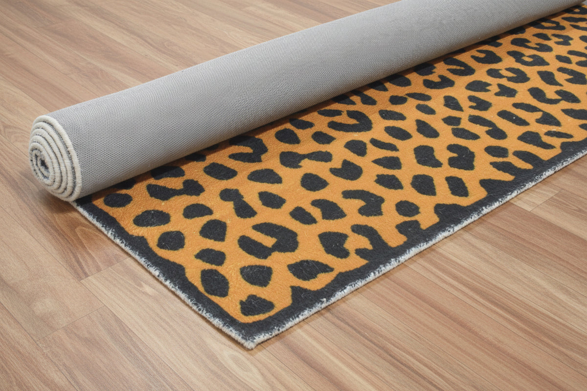 Leopard Handmade Mustard Yellow & Black Spot Area Rug – Modern Safari Style Kids Nursery Rug 9123610558613