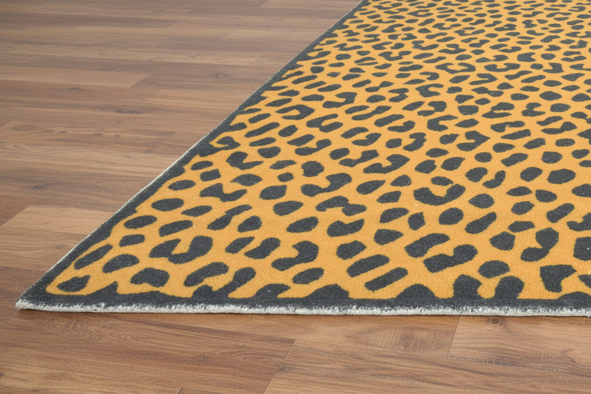Leopard Handmade Mustard Yellow & Black Spot Area Rug – Modern Safari Style Kids Nursery Rug 9123610558613