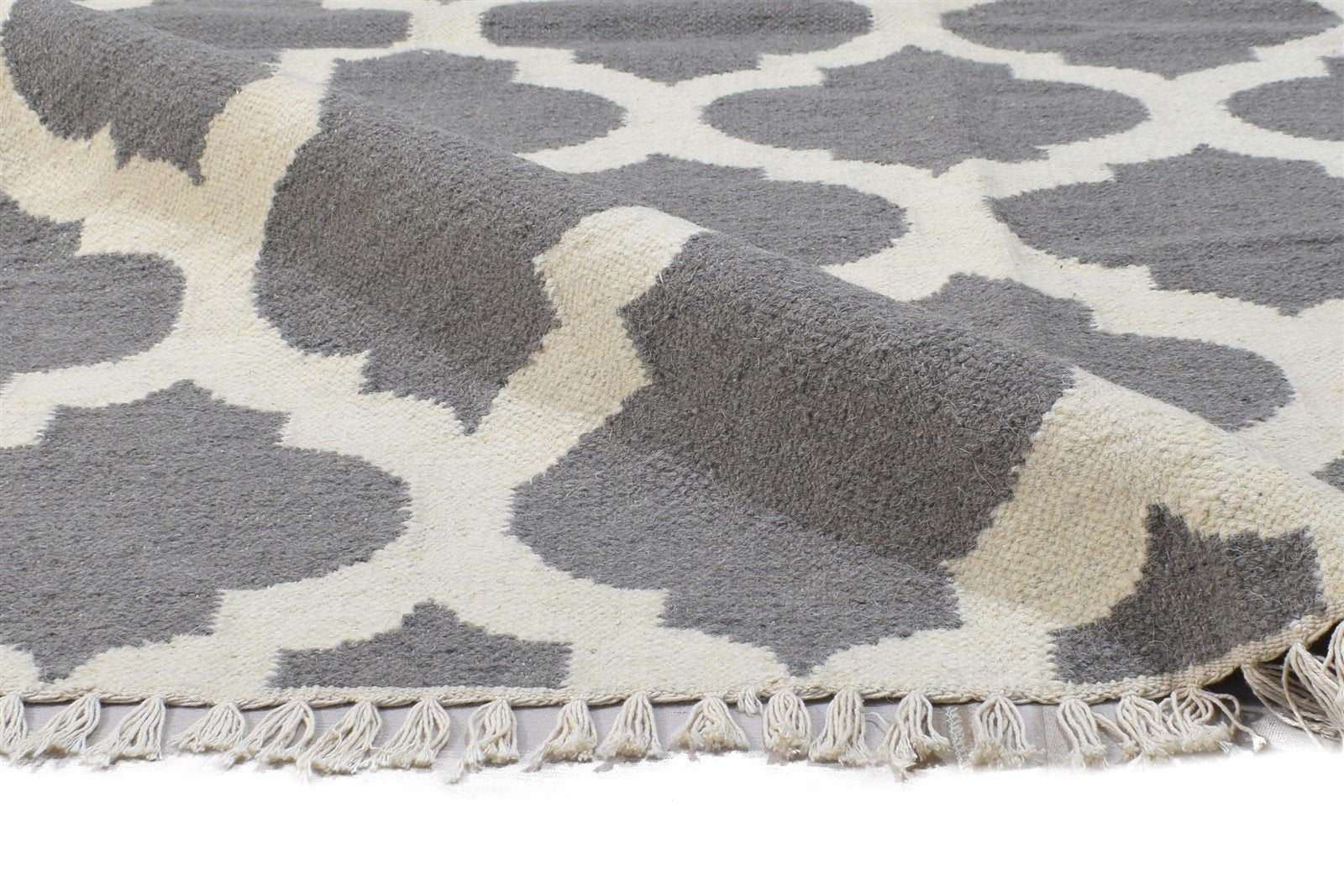 Leshia Dhurrie Dark Grey Wool Rug 4' X 6' Modern Moroccan Trellis 7864391139477