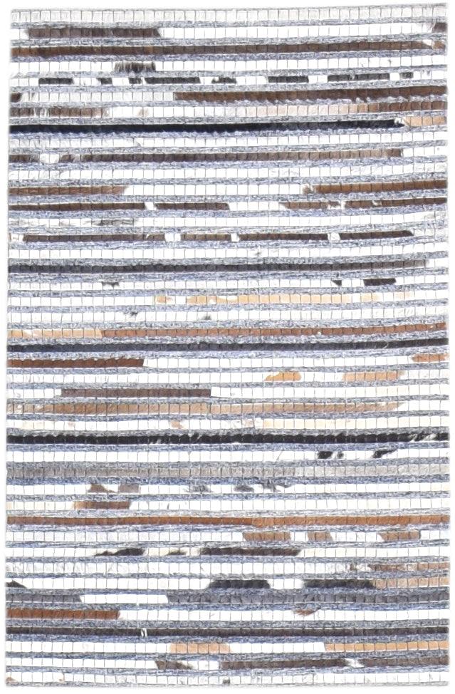 Linear Horizon Handmade Leather Brown Rug - Modern Patchwork Striped Cowhide Rug 9063830880405