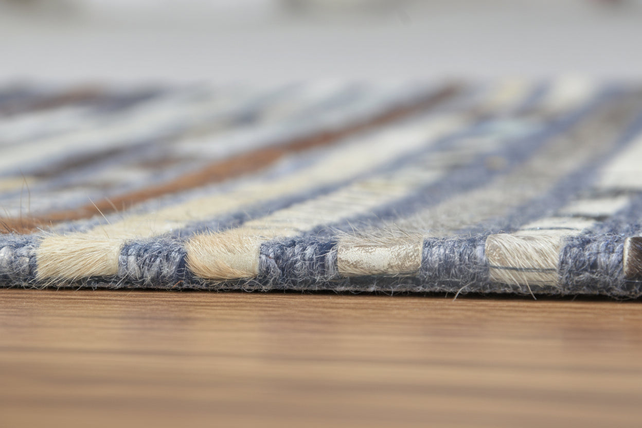 Linear Horizon Handmade Leather Brown Rug - Modern Patchwork Striped Cowhide Rug 9063830880405