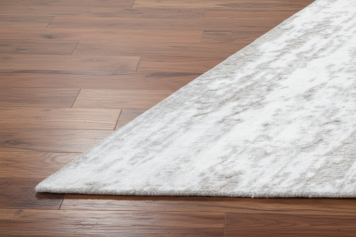 Linear Striation Handmade Loom Knotted Silk Like Lusture Rug - Ivory & Champagne Luxury Abstract Area Rug 9175514251413