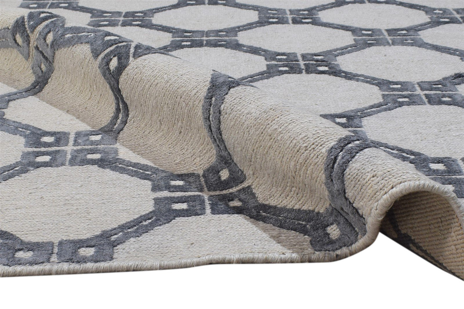 Ailina Linen Grey Rug 5' X 8' Modern Hand Knotted Moroccan Trellis 7864890392725