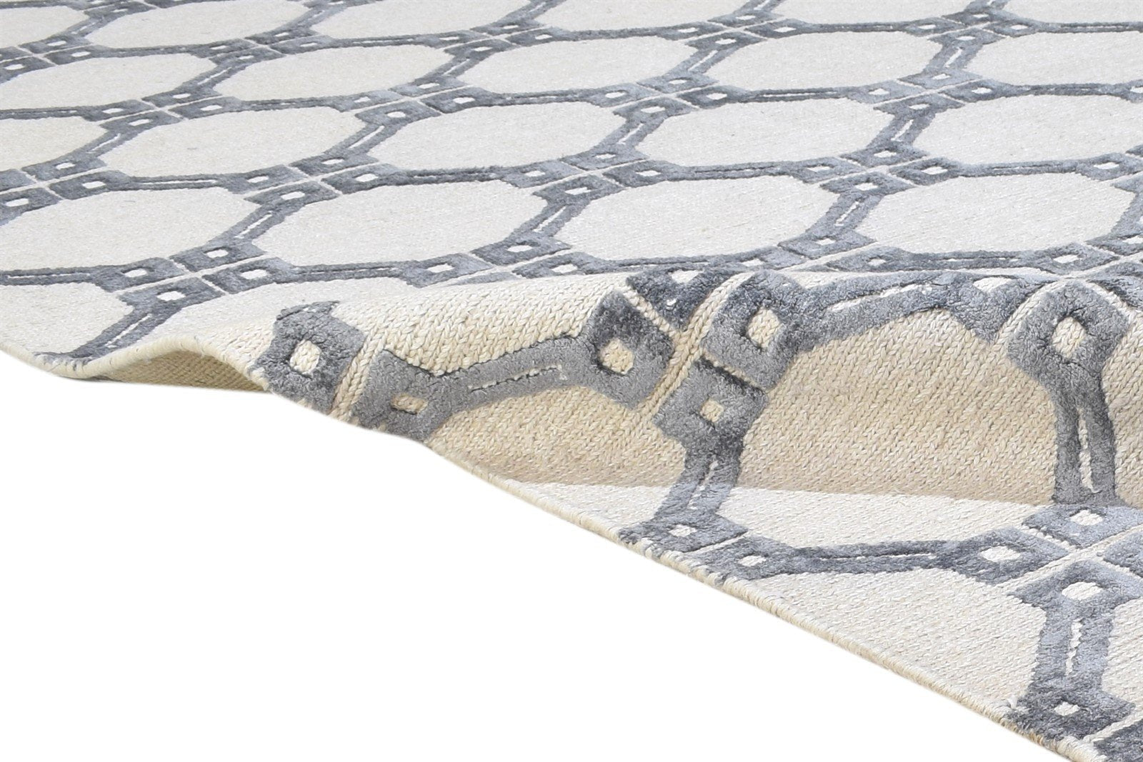 Ailina Linen Grey Rug 5' X 8' Modern Hand Knotted Moroccan Trellis 7864890392725