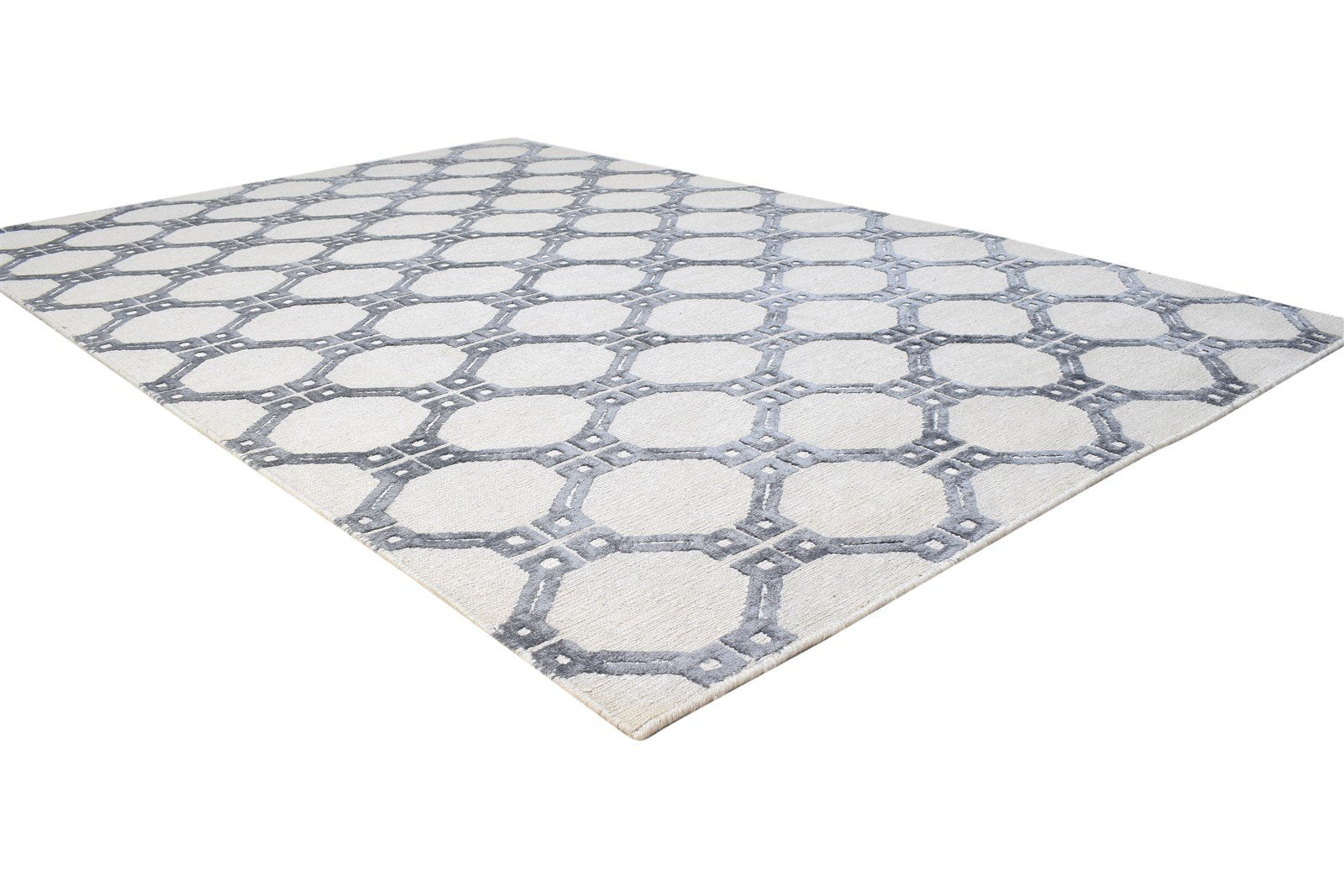 Ailina Linen Grey Rug 5' X 8' Modern Hand Knotted Moroccan Trellis 7864890392725