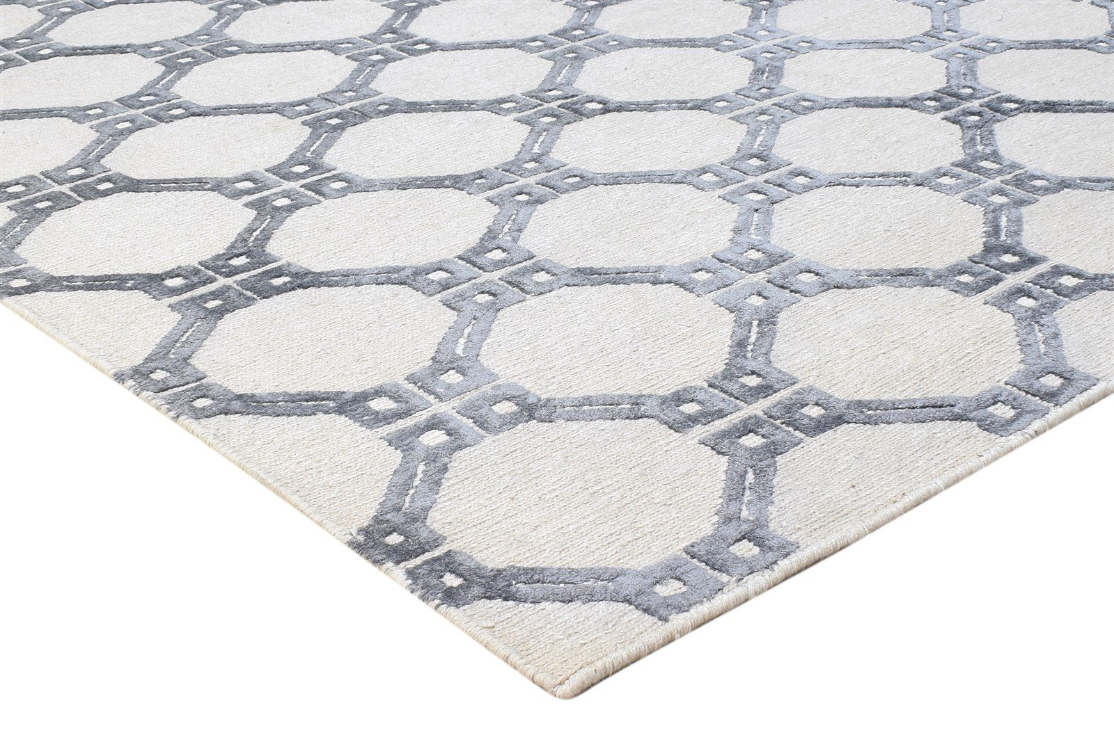 Ailina Linen Grey Rug 5' X 8' Modern Hand Knotted Moroccan Trellis 7864890392725
