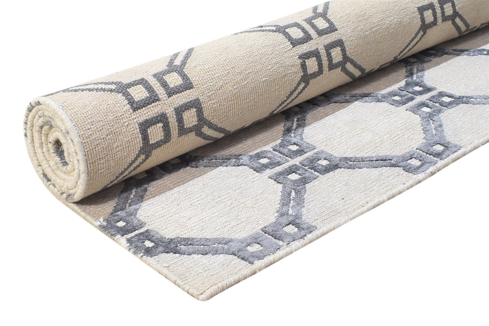 Ailina Linen Grey Rug 5' X 8' Modern Hand Knotted Moroccan Trellis 7864890392725