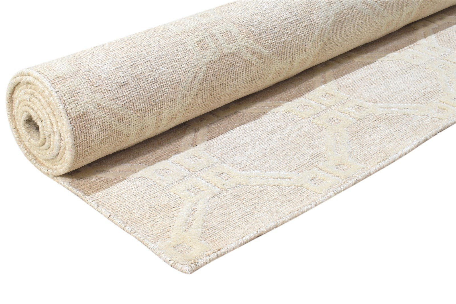 Linen Sand Rug 8' X 10' Modern Hand Knotted Scandinavian Trellis Large Carpet 7864909201557