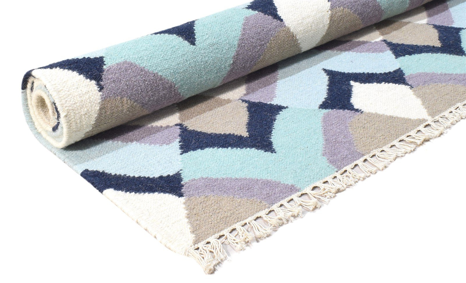 Lucie Blue Wool Rug 5' X 7' Modern Dhurrie Moroccan Damask 7864379113621