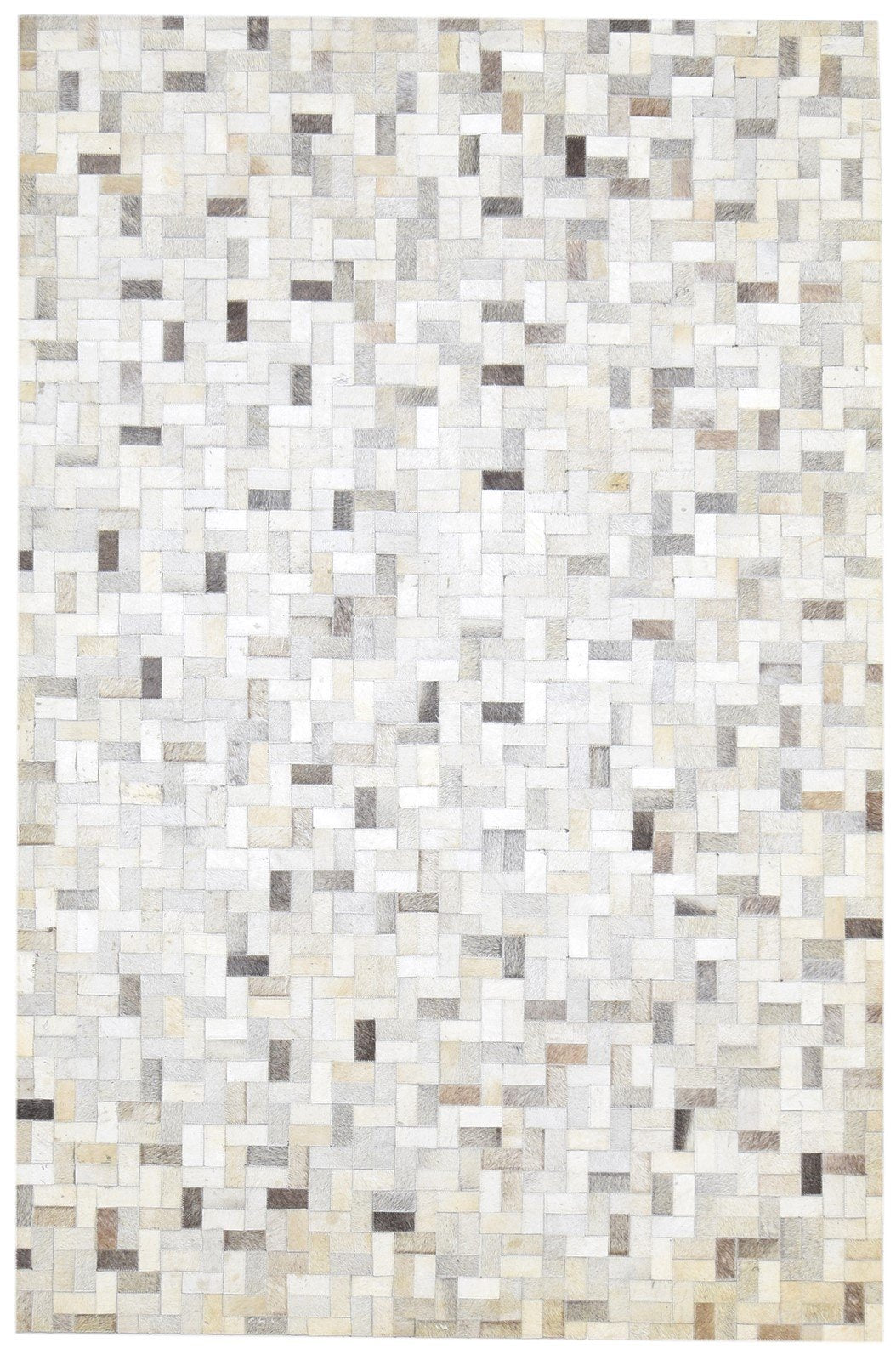 Mame Handmade Leather Beige Checkerboard Rug | Patchwork Geometric Cowhide Area Rug 7864433115285