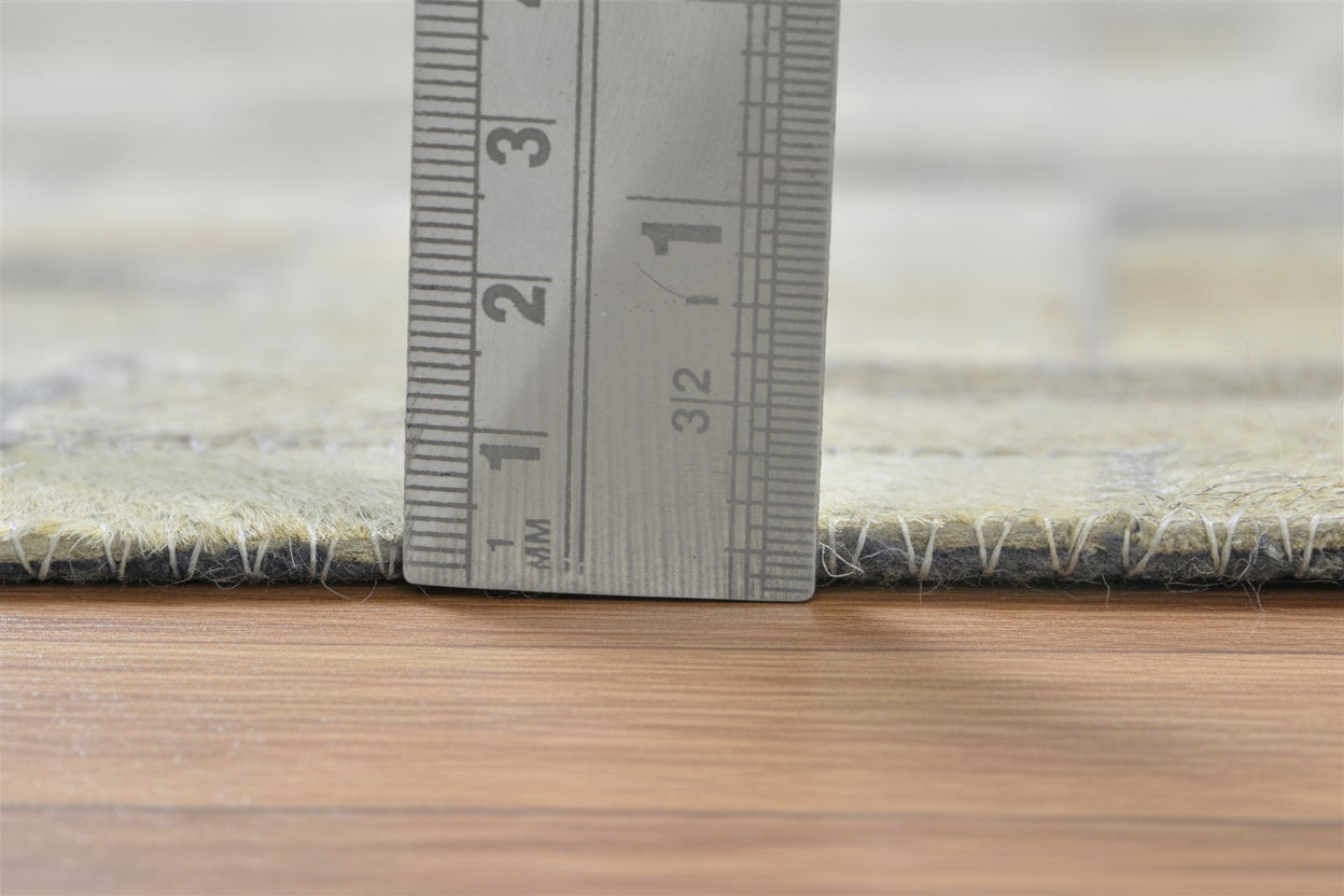 Mame Handmade Leather Beige Checkerboard Rug | Patchwork Geometric Cowhide Area Rug 7864433115285