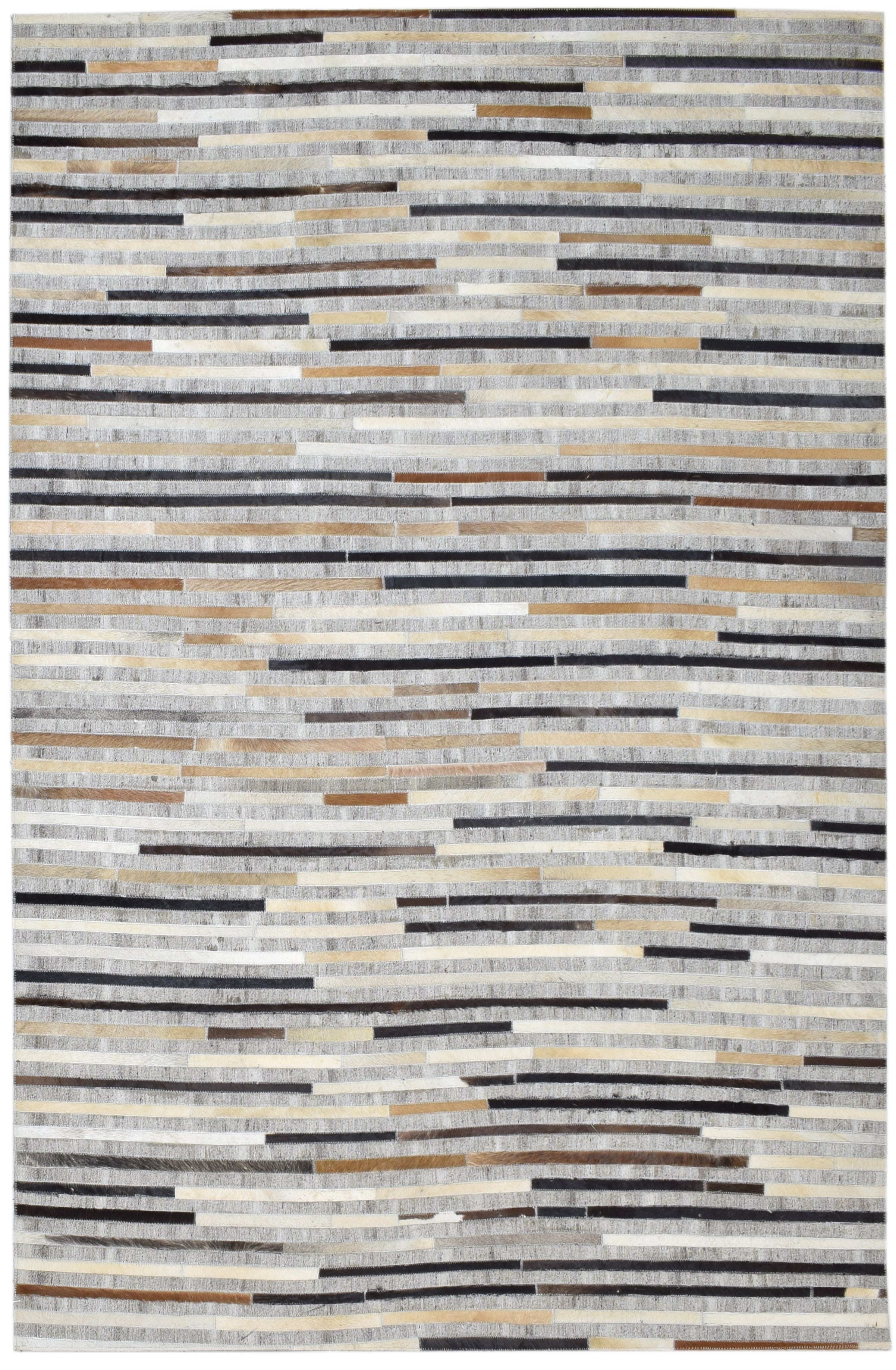 Marisa Handmade Leather Gray Striped Rug | Modern Patchwork Cowhide Rug 9061004181653