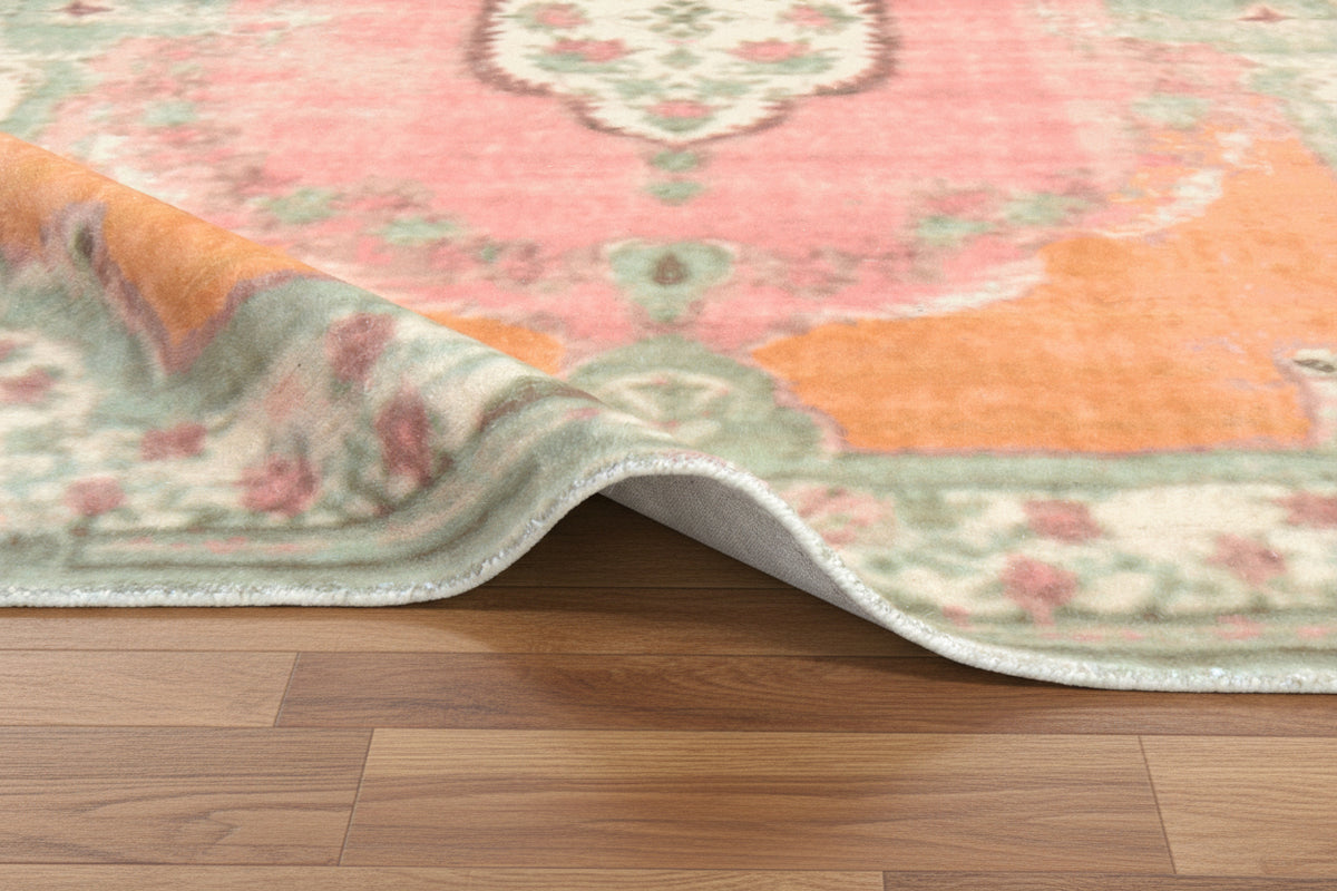 Marisol Vintage Floral Medallion Handmade Pink Area Rug – Traditional Oriental Style 9124947099797